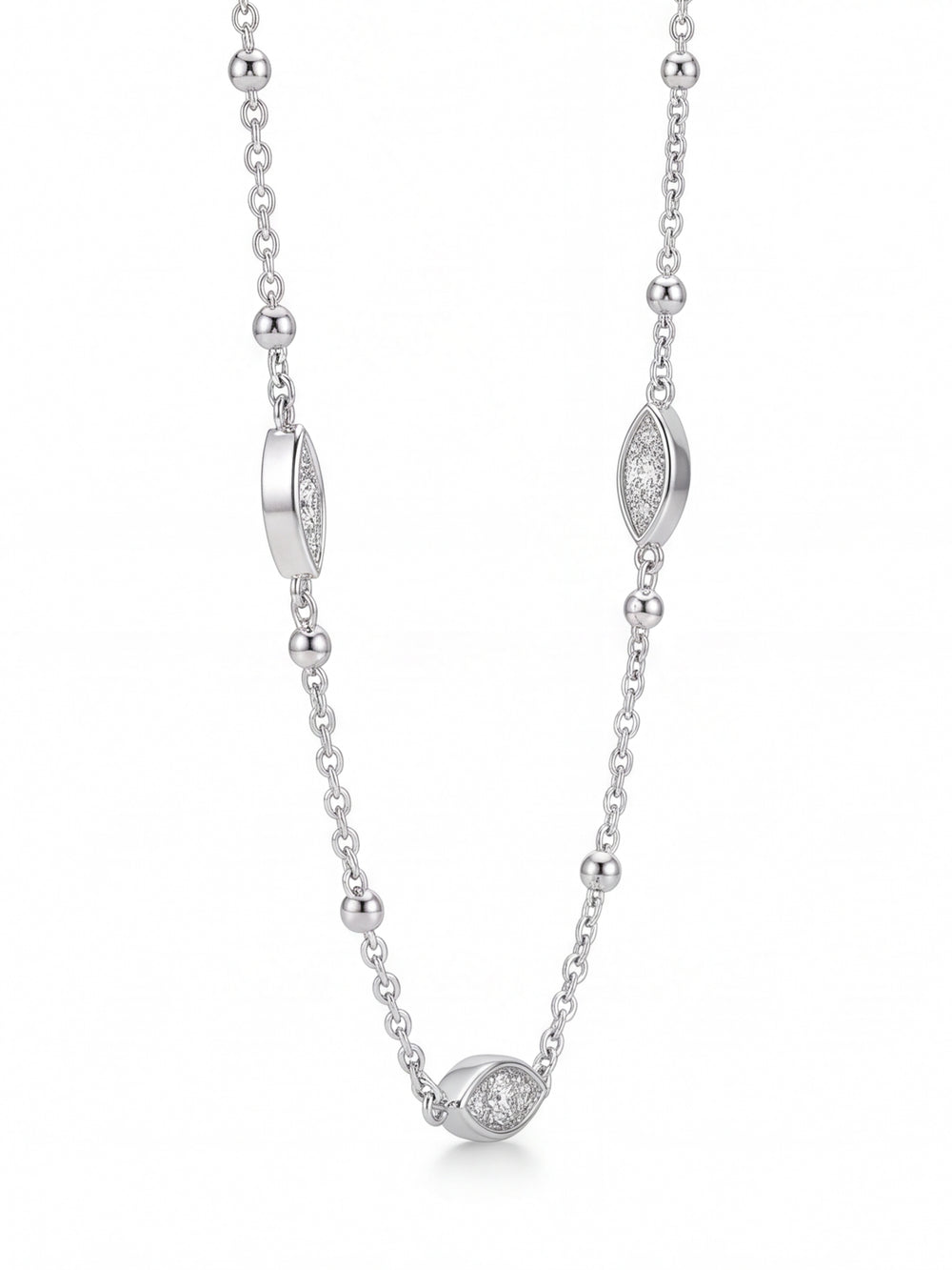Collar Ovalos Con Zirconias Plateado