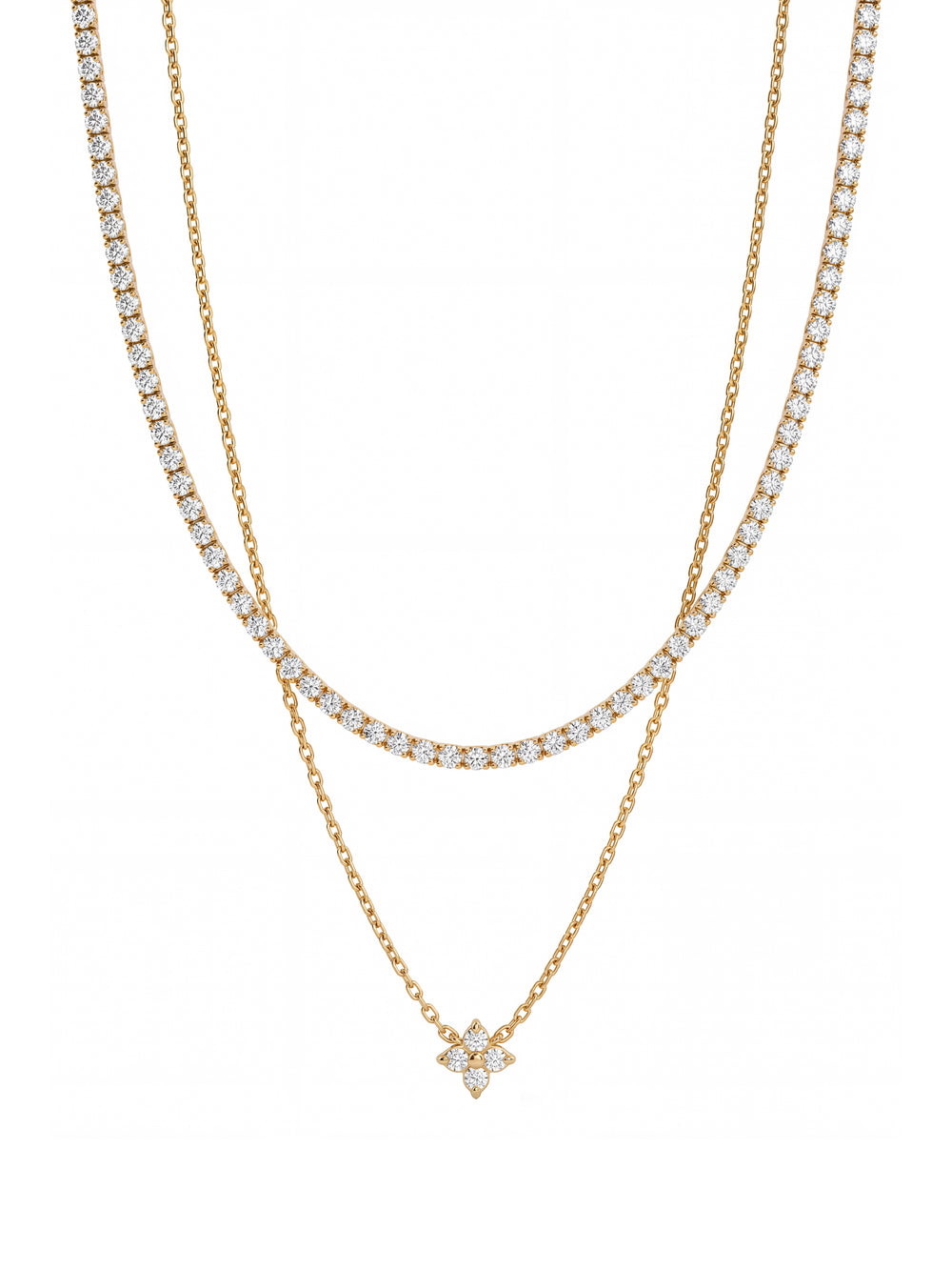 Collar Doble Zirconias Y Dije Flor