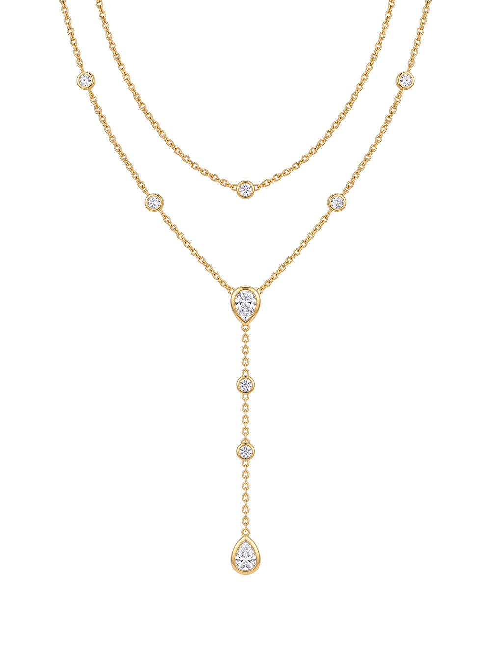 Collar Corbatin Doble Zirconias Gotas