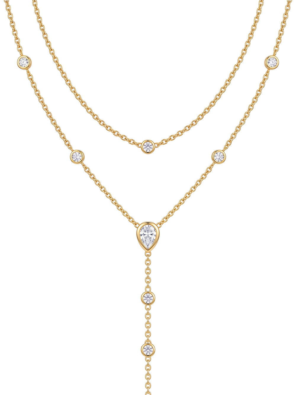 Collar Corbatin Doble Zirconias Gotas