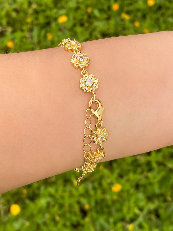 Pulsera Flores Con Zirconia