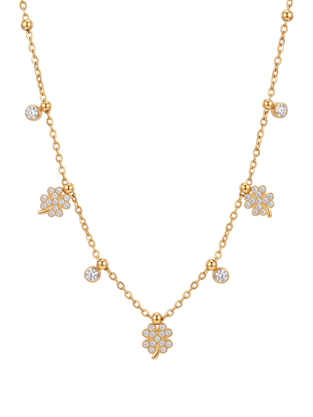 Collar Con Treboles Zirconias Colgantes