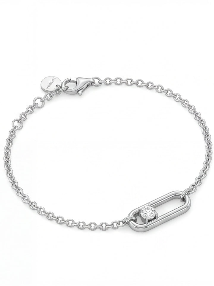 Pulsera Eslabones Dije Rectangular Con Zirconia