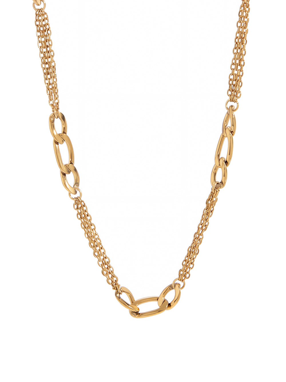 Collar Eslabon Figaro Y Doble Cadena Delgada