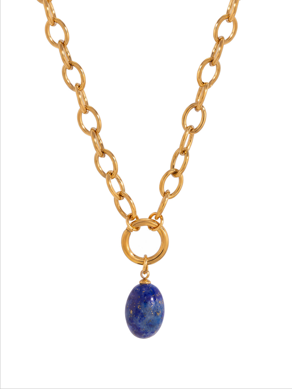 Collar Ovalos Con Dije Piedra