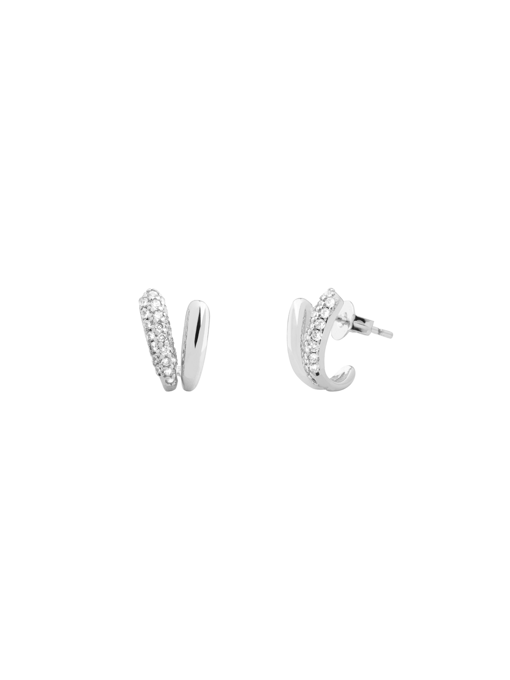 Par Arete Doble Mitad Liso y Mitad Zirconias