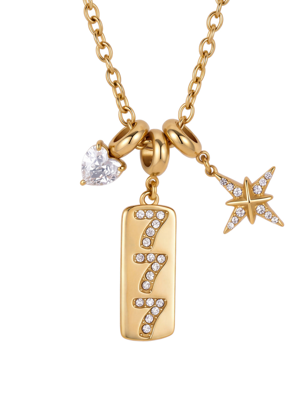 Collar Dije Triple Siete Con Corazon