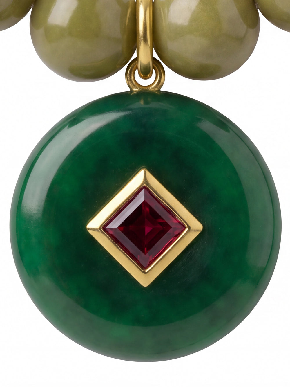 Collar Bolitas Verde Con Dije Redondo