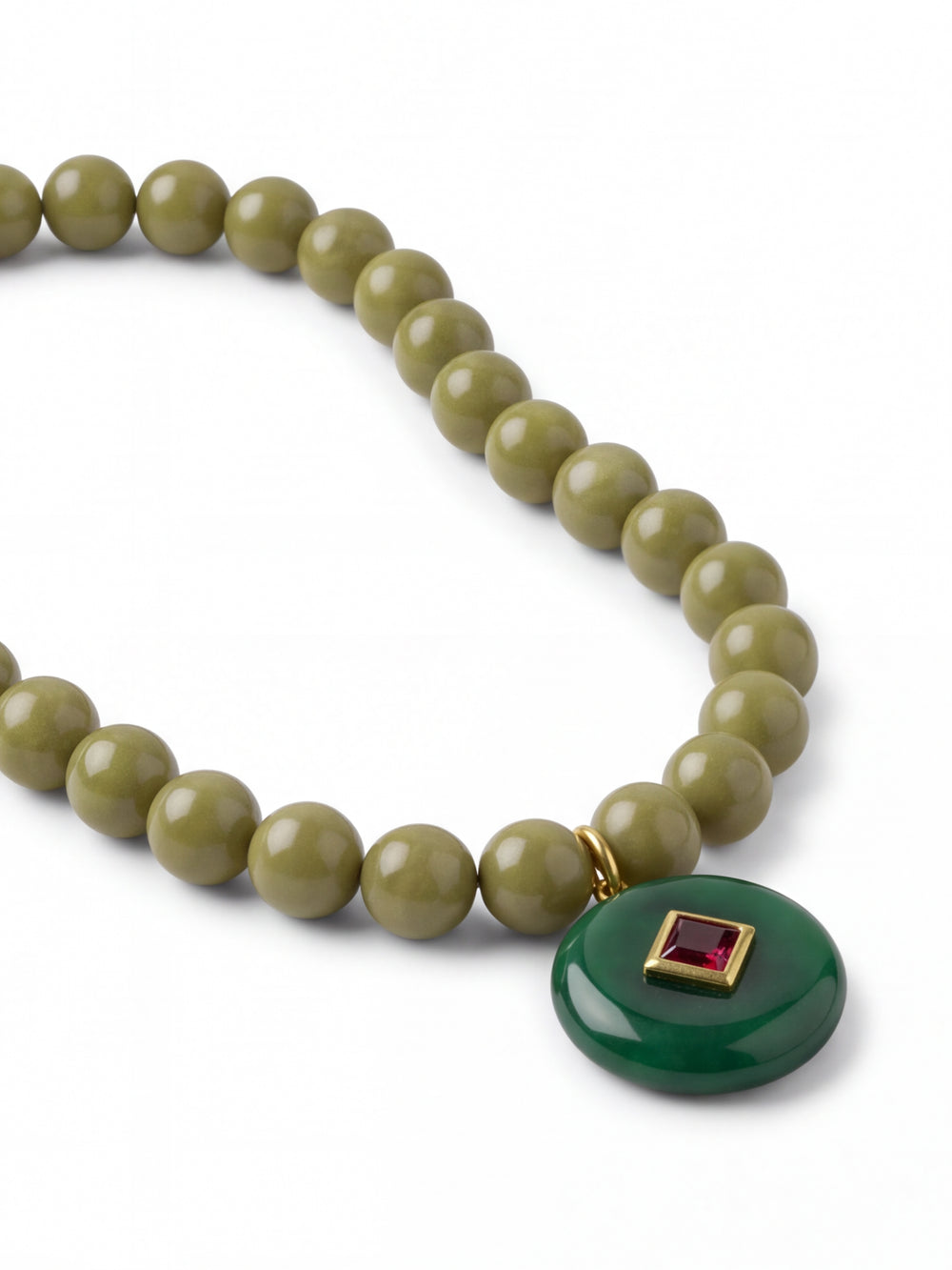 Collar Bolitas Verde Con Dije Redondo