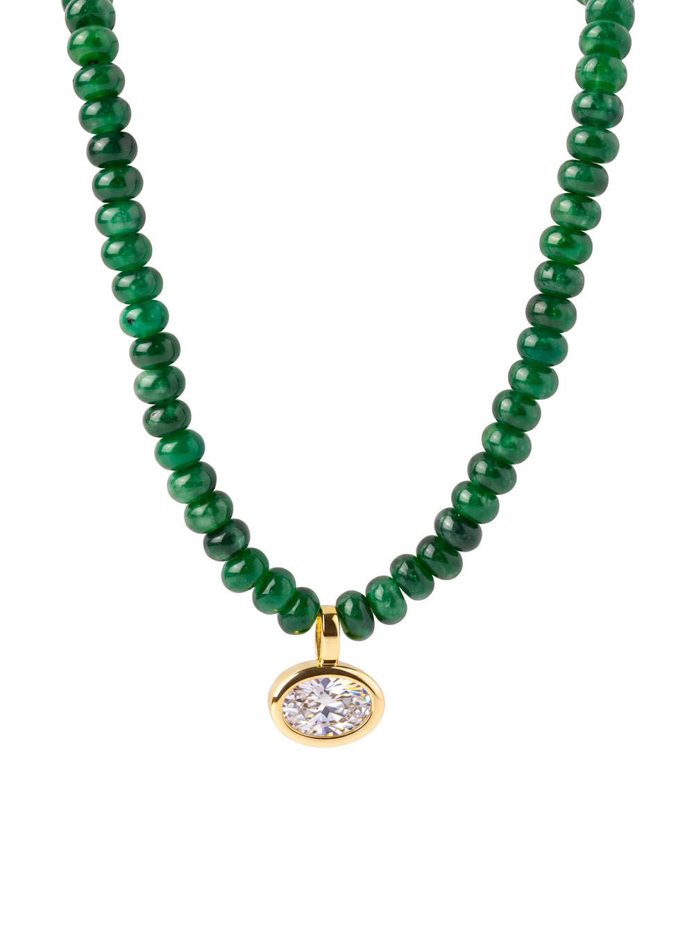Collar Verde Oscuro Con Dije Zirconia Ovalada
