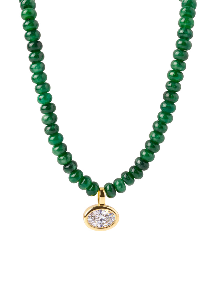 Collar Verde Oscuro Con Dije Zirconia Ovalada