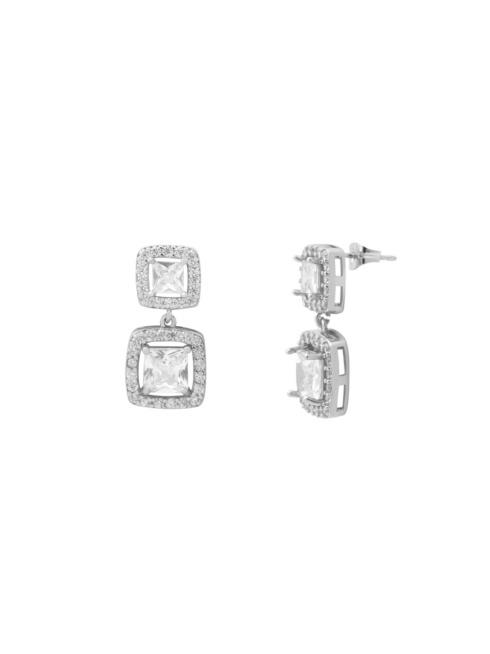 Par Arete Doble Cuadrado Colgante Zirconias