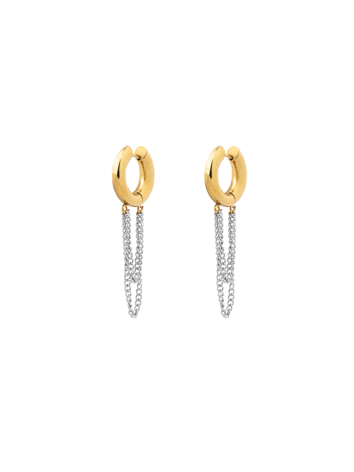 Par Arracada Combinada Con Cadena Colgante