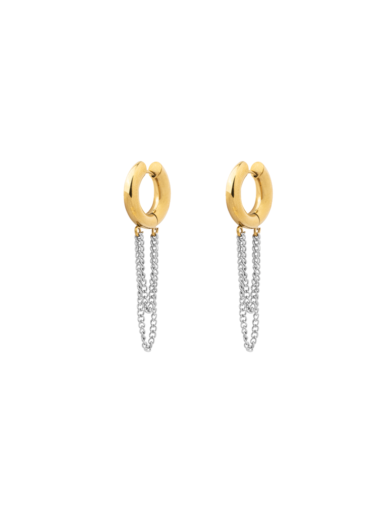 Par Arracada Combinada Con Cadena Colgante