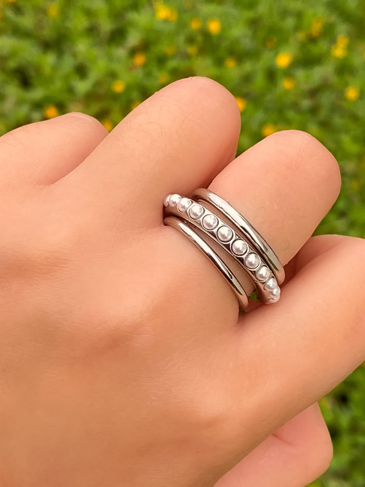 Anillo Triple Argolla Con Perlitas