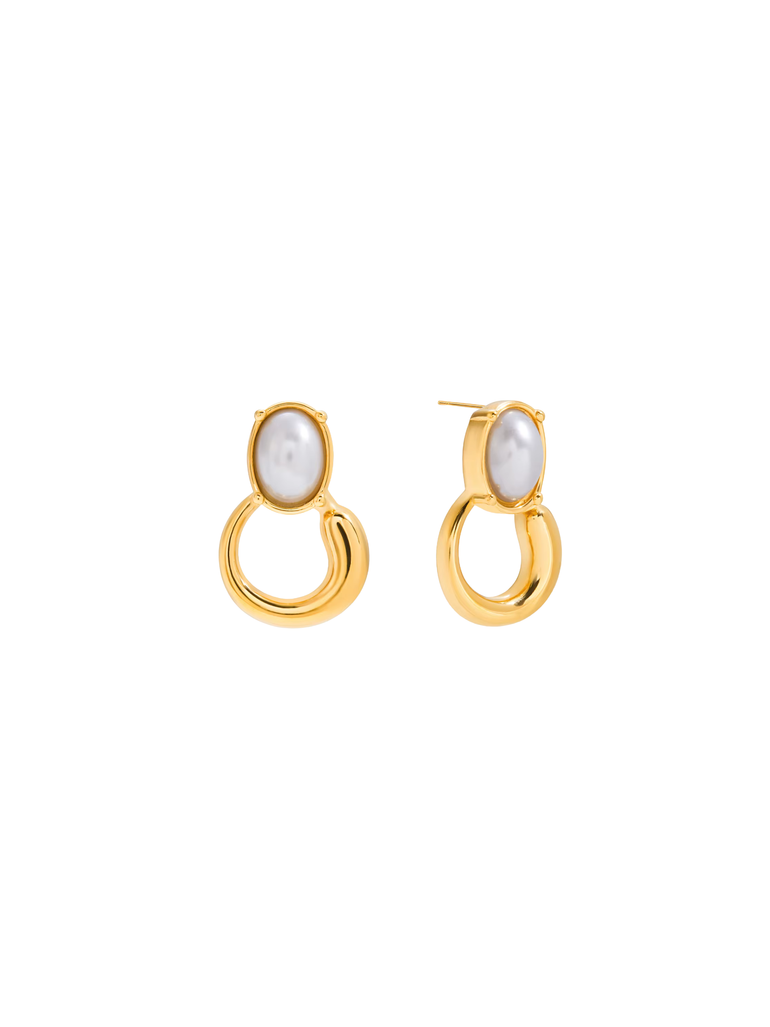 Par Arete Ovalo Perla Con Aro