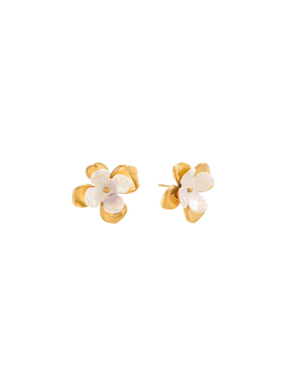 Par Arete Flor Cuatro Petalos Dorado Y Con Perla