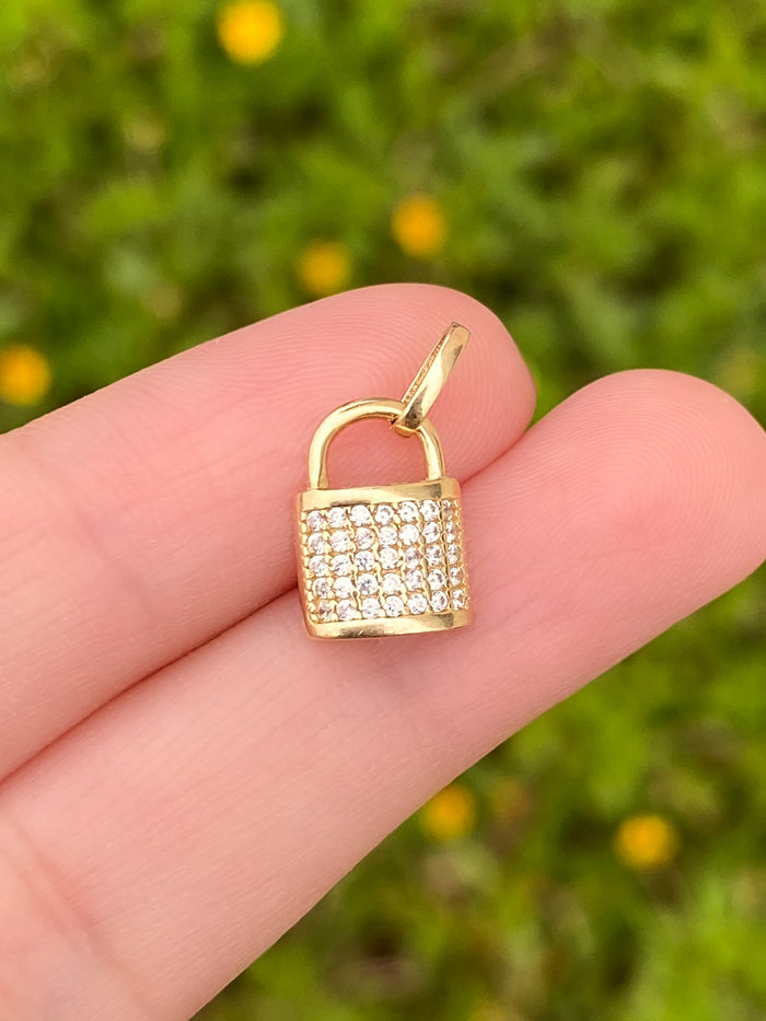 Dije Candado Con Zirconias Oro 14k