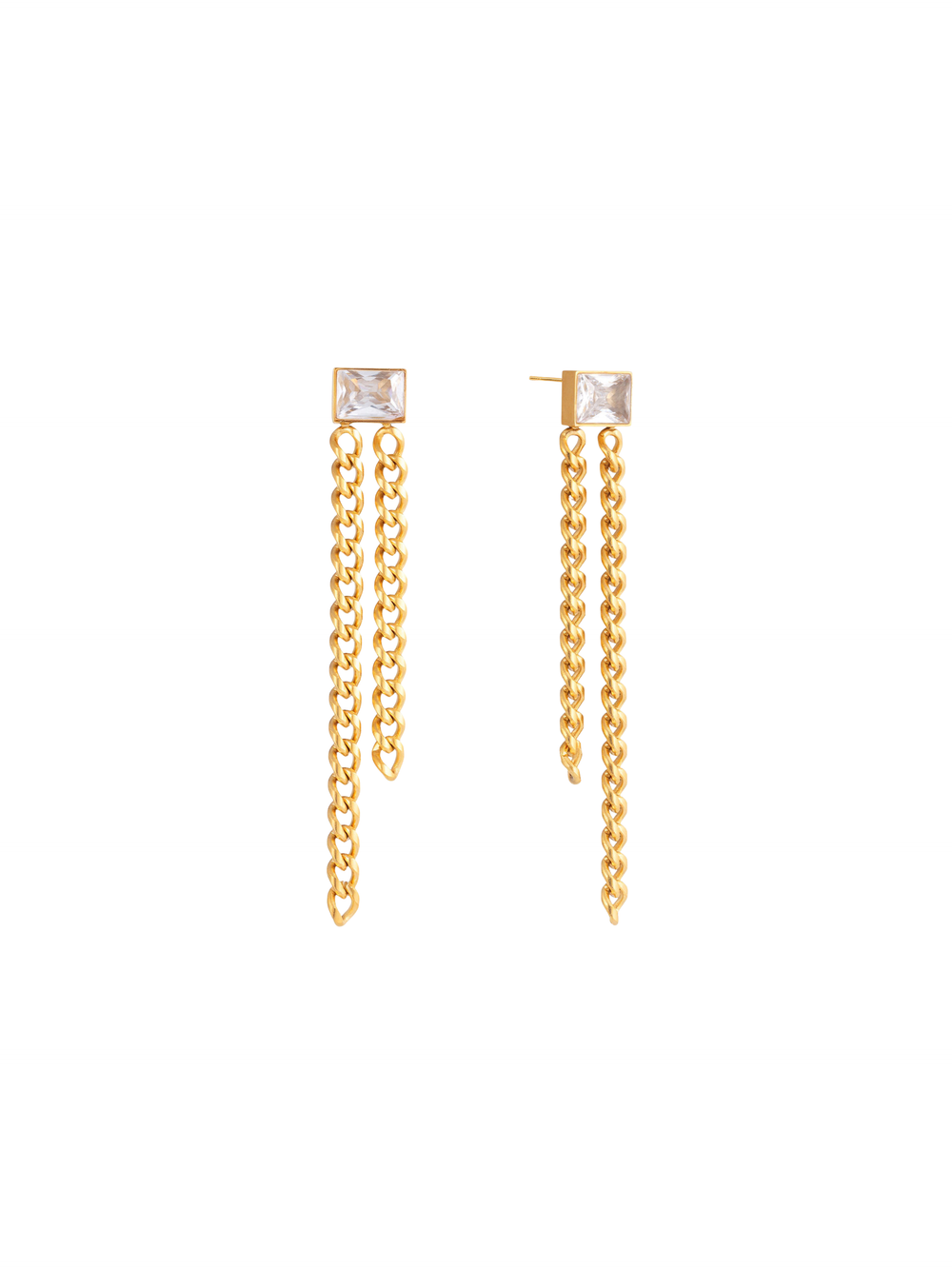 Par Arete Zirconia Rectangular Con Doble Cadena