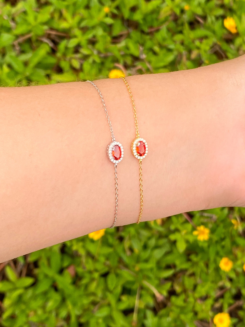 Pulsera Ovalo Con Zirconia Roja
