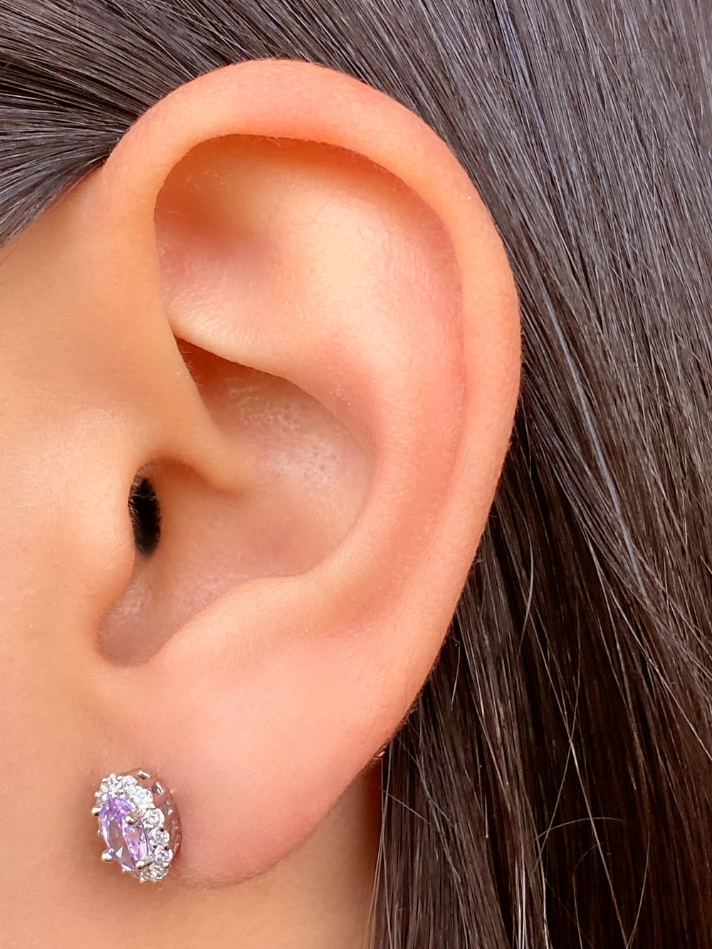 Par Arete Ovalado Birthstone Plateado