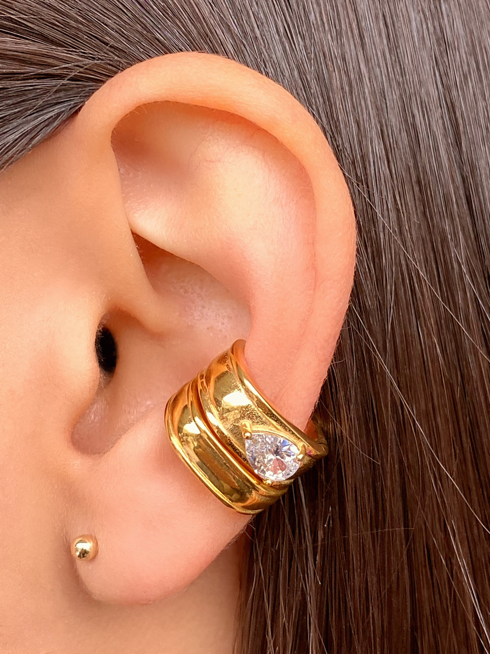 Set Ear Cuff Grueso Con Gota Zirconia