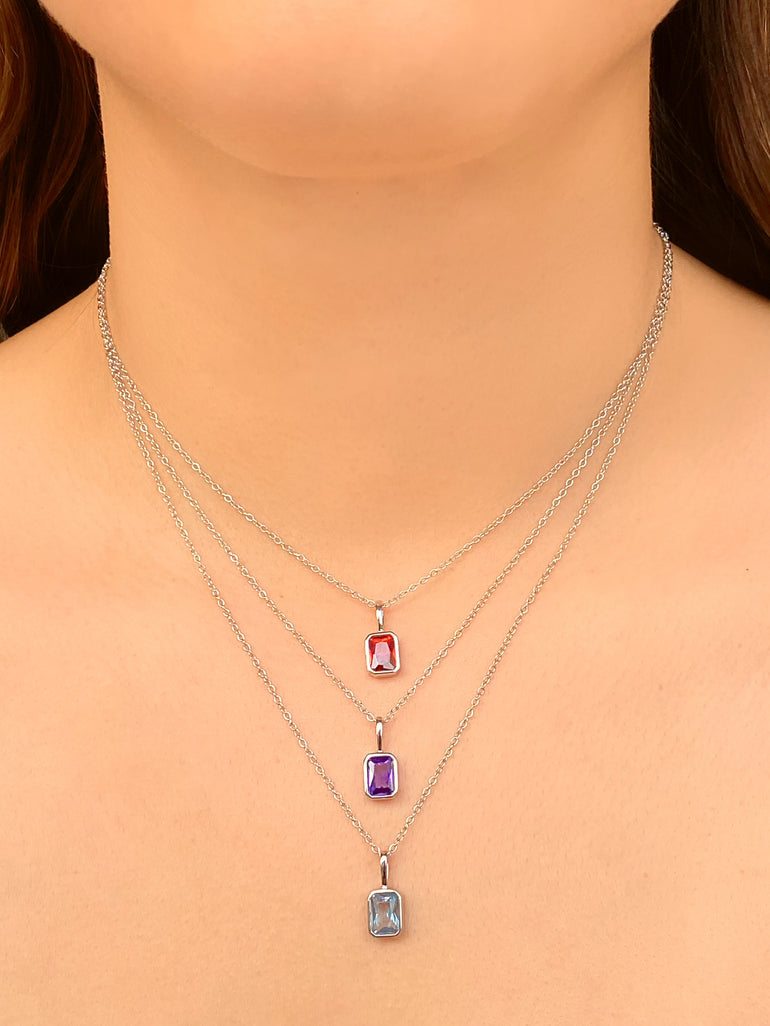 Collar Birthstone Rectangular Plateado