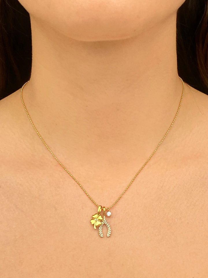 Collar Bolitas Con Dije Trebol y WishBone