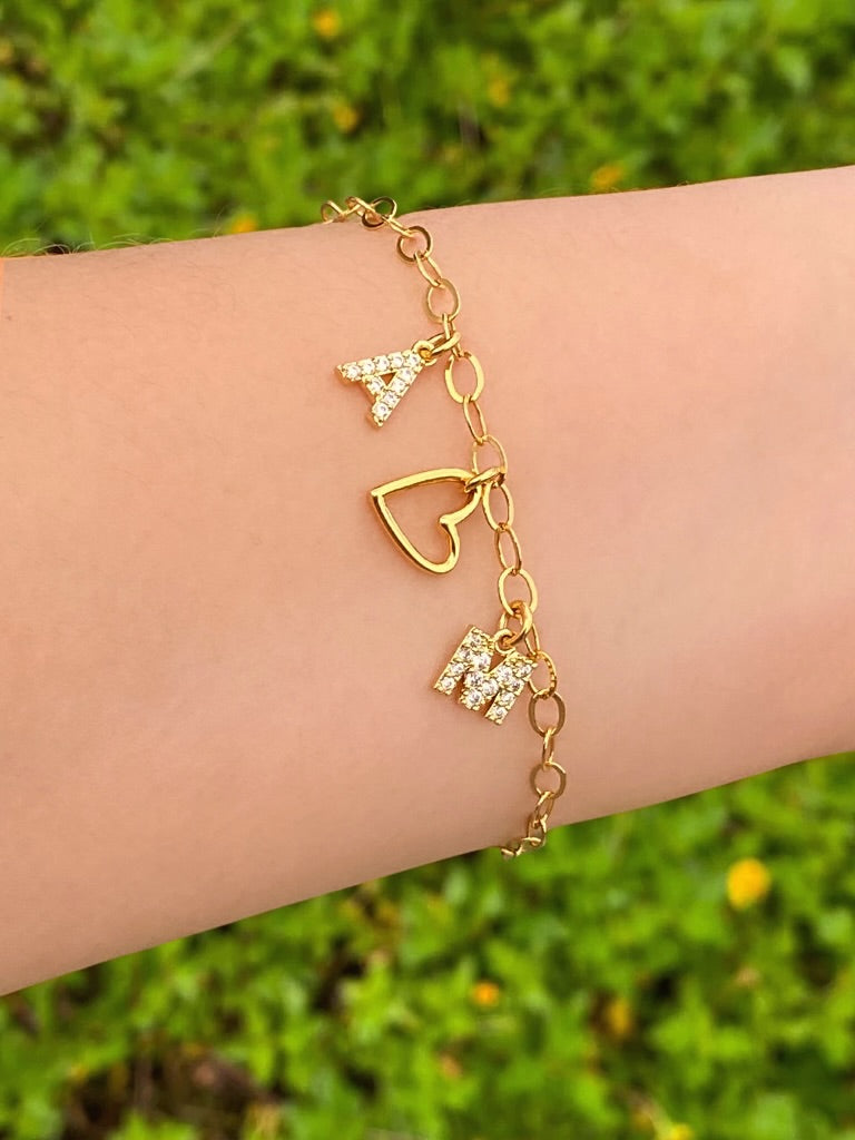 Pulsera Eslabones Inicial y Corazon