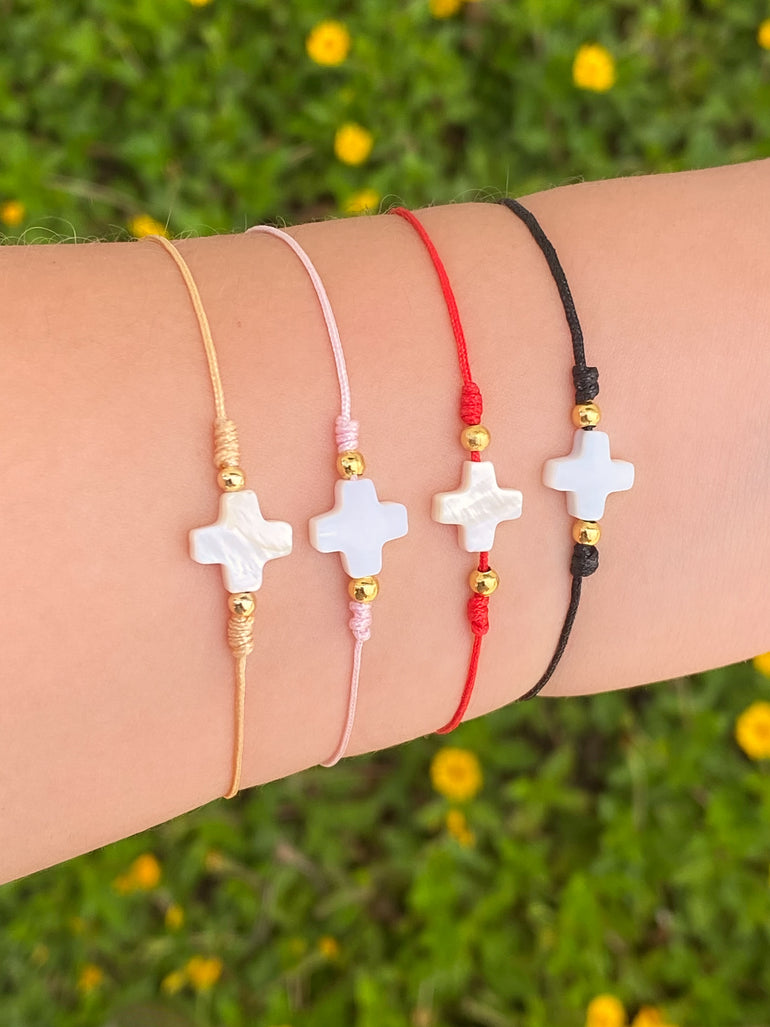 Pulsera Con Cruz Madre Perla