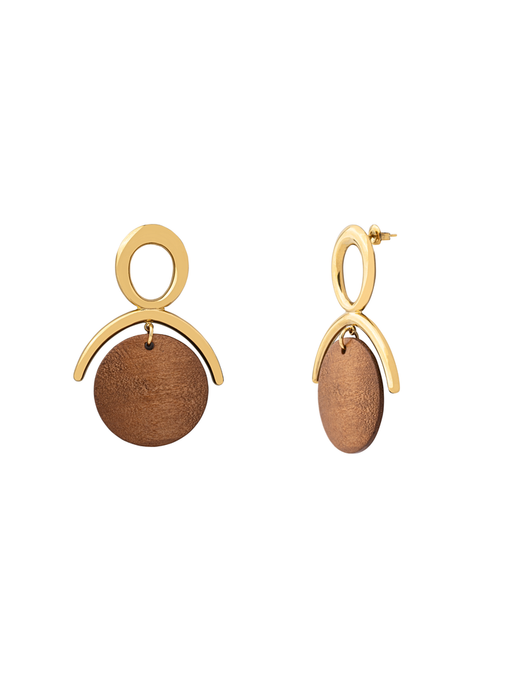 Par Arete Contorno Ovalo Con Dije Madera
