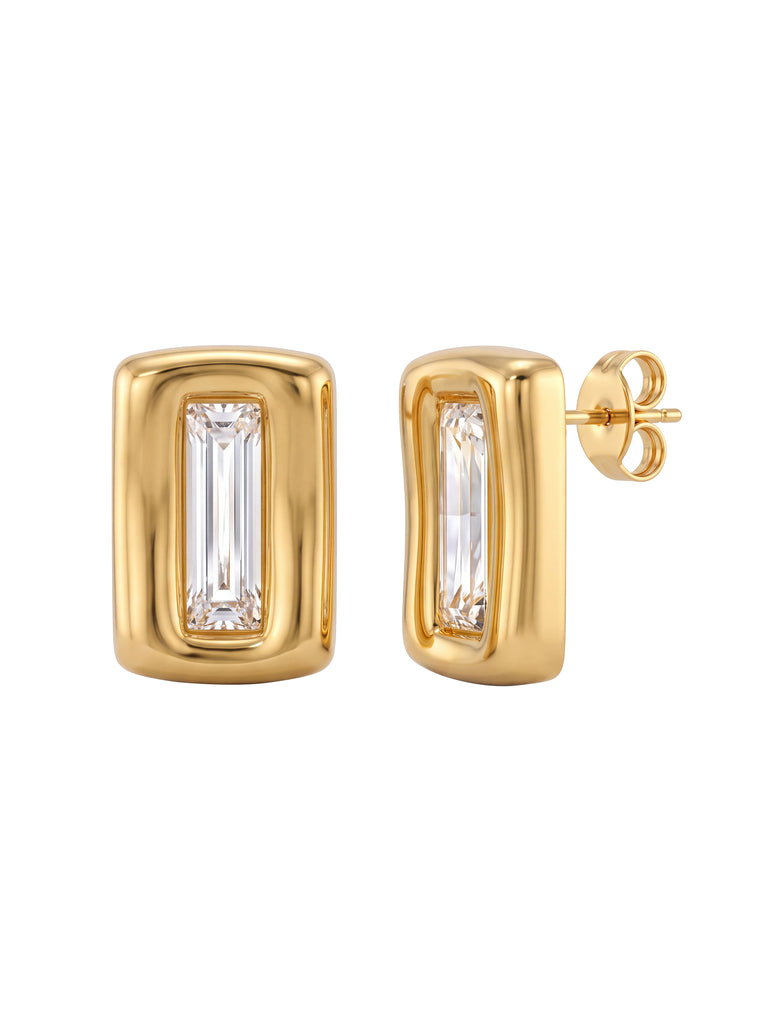 Par Arete Rectangular Chunky Con Zirconia