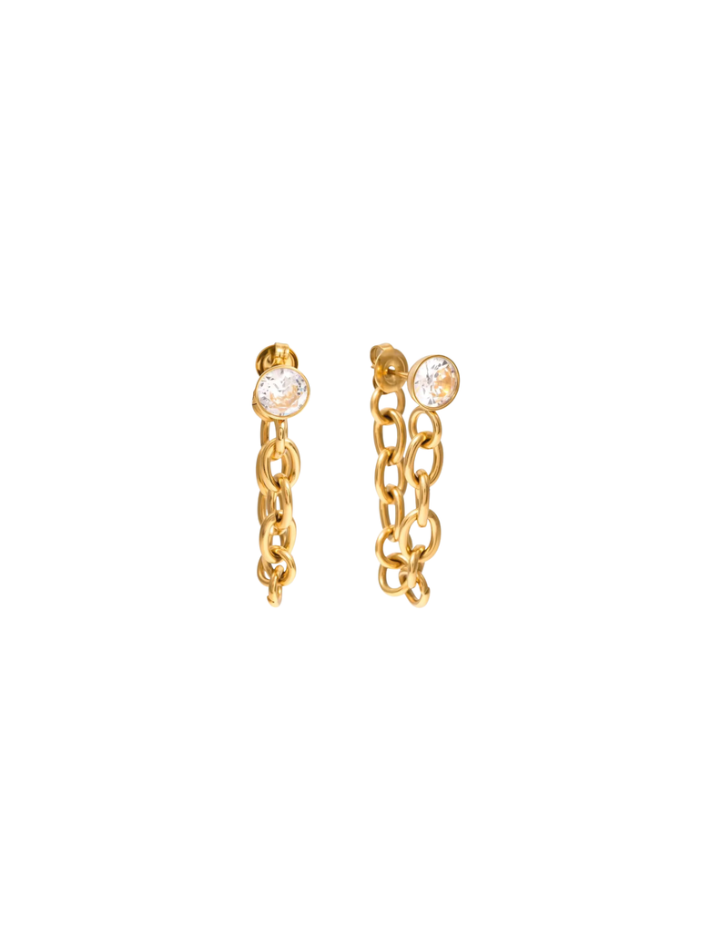 Par Arete Zirconia Con Cadena Eslabones Ovalados