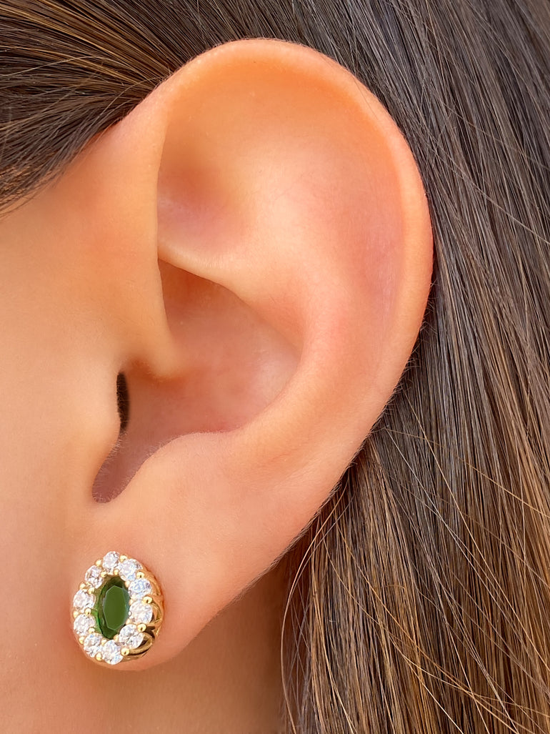Par Arete Ovalado Verde Con Zirconia