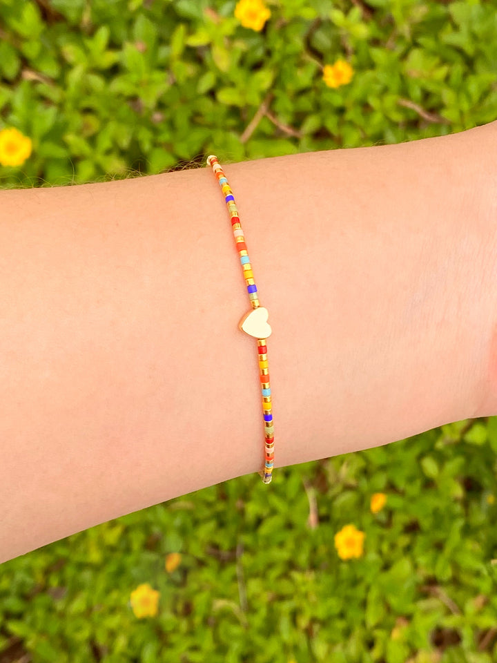 Pulsera Chaquiras Rainbow Con Corazon