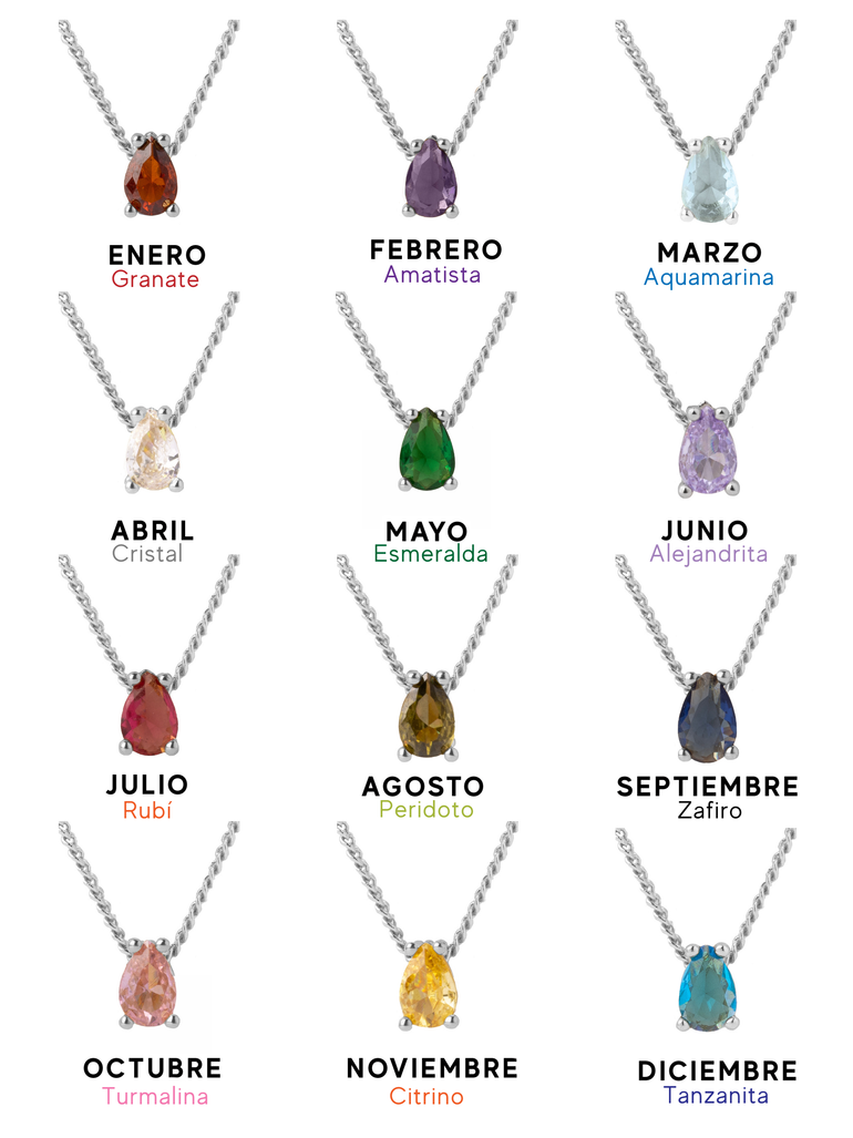 Collar Birthstone Gota Plateado
