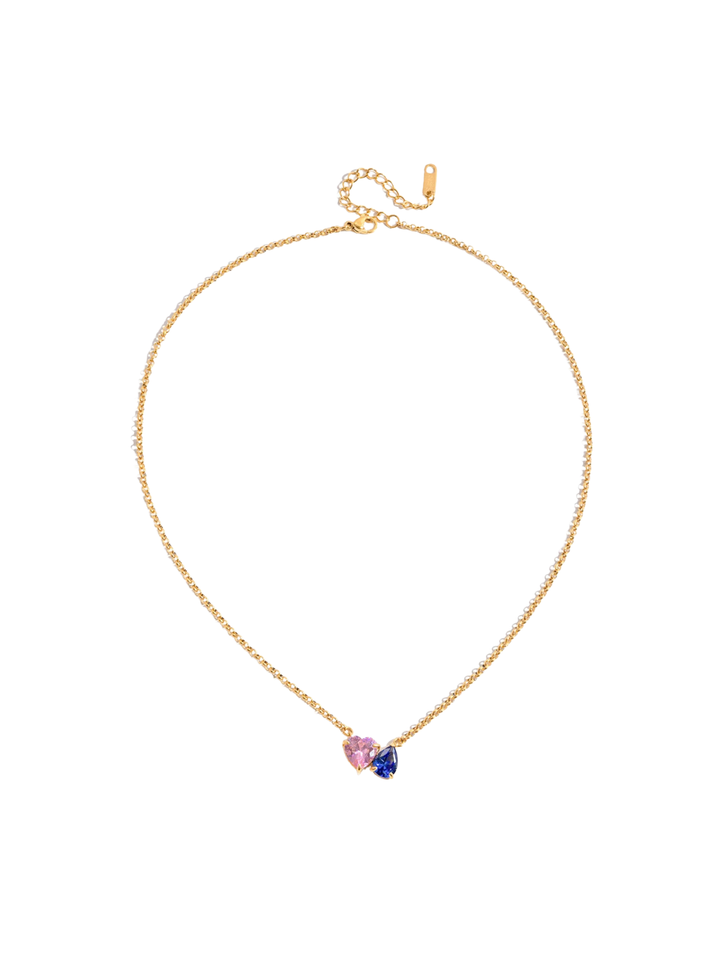 Collar Con Corazon Rosa y Gota Azul