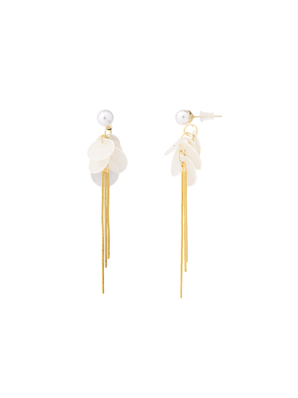 Par Arete Perla y Circulos Transparentes Con Tiras