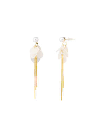 Par Arete Perla y Circulos Transparentes Con Tiras