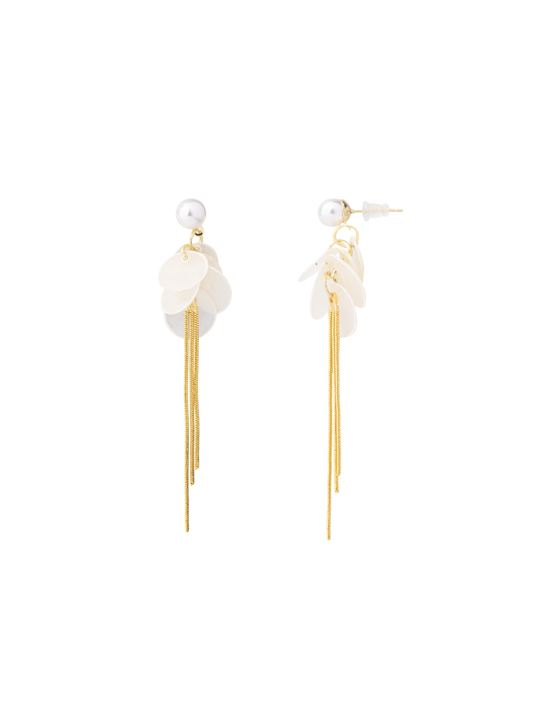 Par Arete Perla y Circulos Transparentes Con Tiras