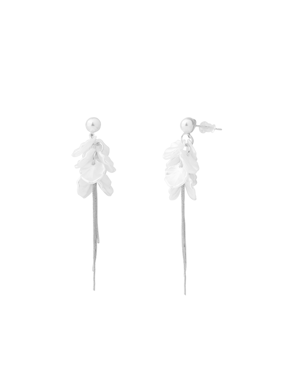 Par Arete Perla y Hojas Blancas Con Tiras