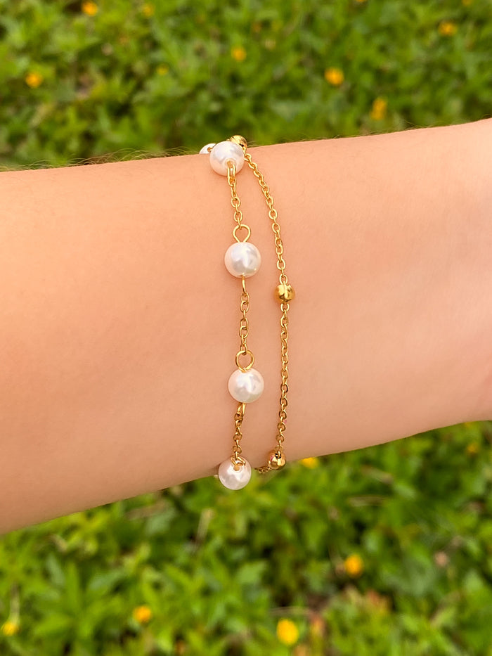 Pulsera Doble Con Perlitas