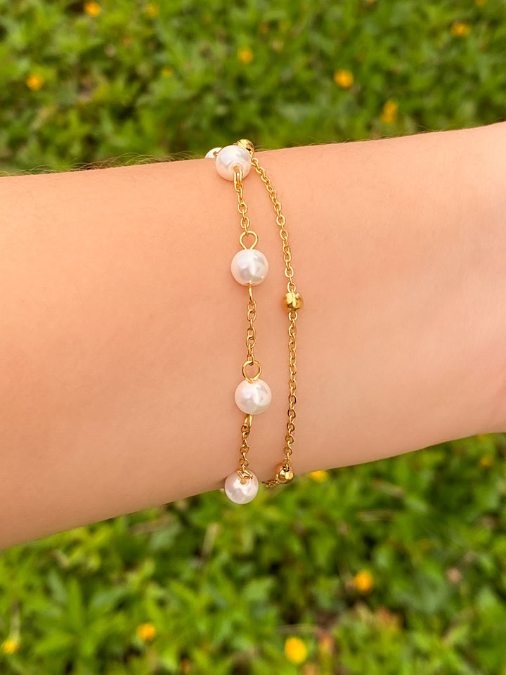 Pulsera Doble Con Perlitas