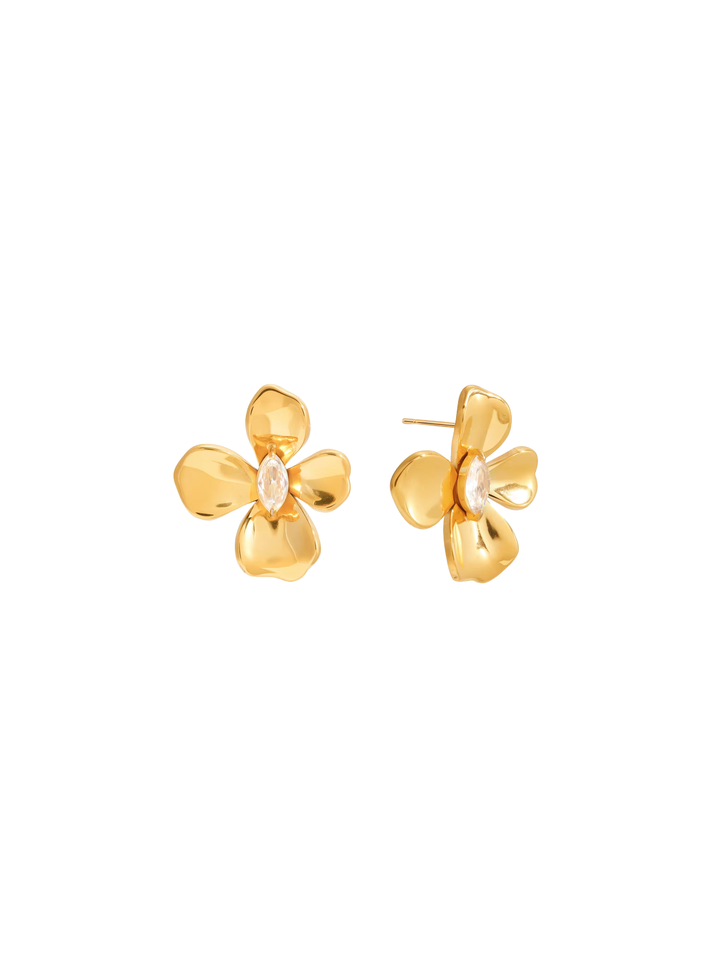 Par Arete Flor Cuatro Petalos Centro Zirconia