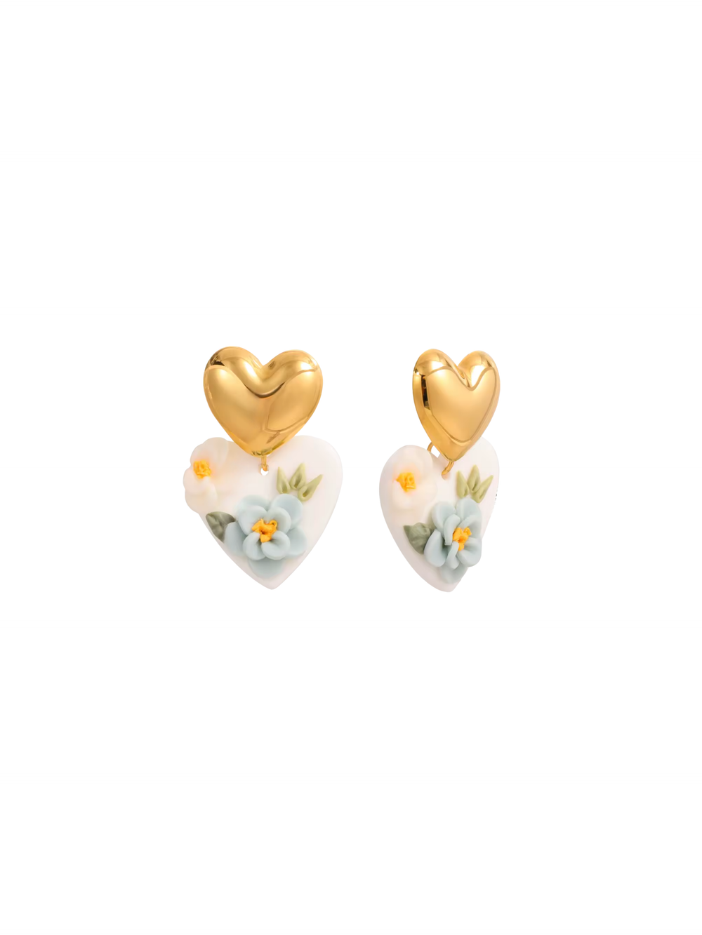 Par Arete Doble Corazon Con Flores