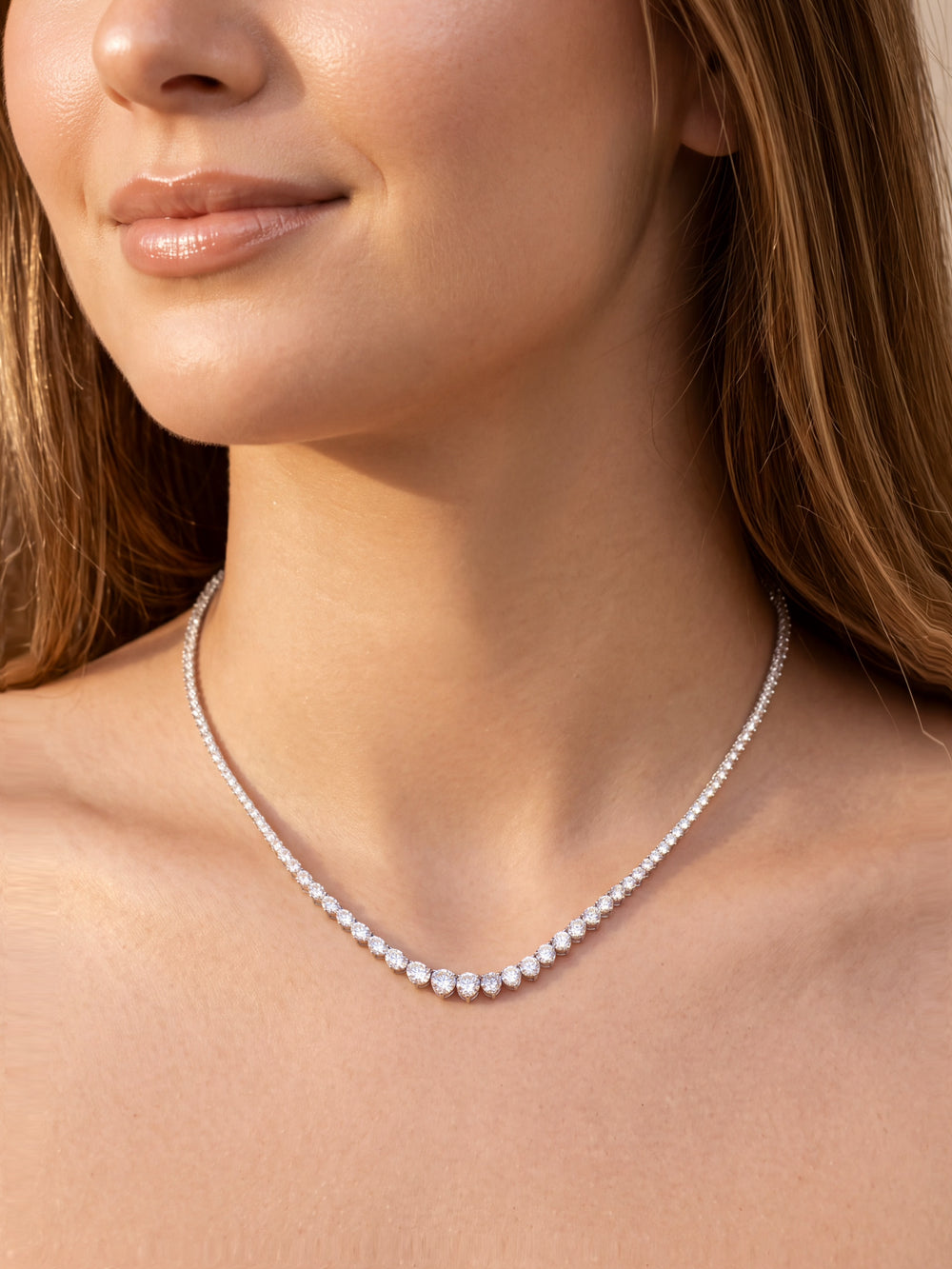 Riviera Tennis Necklace Corte Round 10 Ct Diamantes Lab Grown