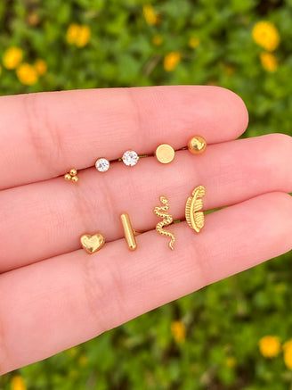 Arete Dorado Acero Inoxidable Primera Perforacion