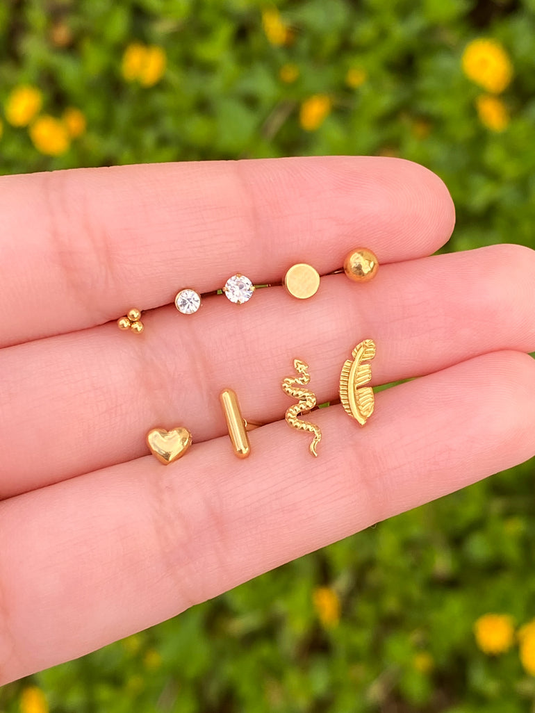 Arete Dorado Acero Inoxidable Primera Perforacion