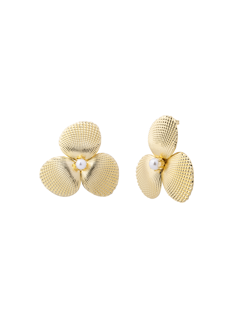 Par Arete Flor Texturizada Con Perla