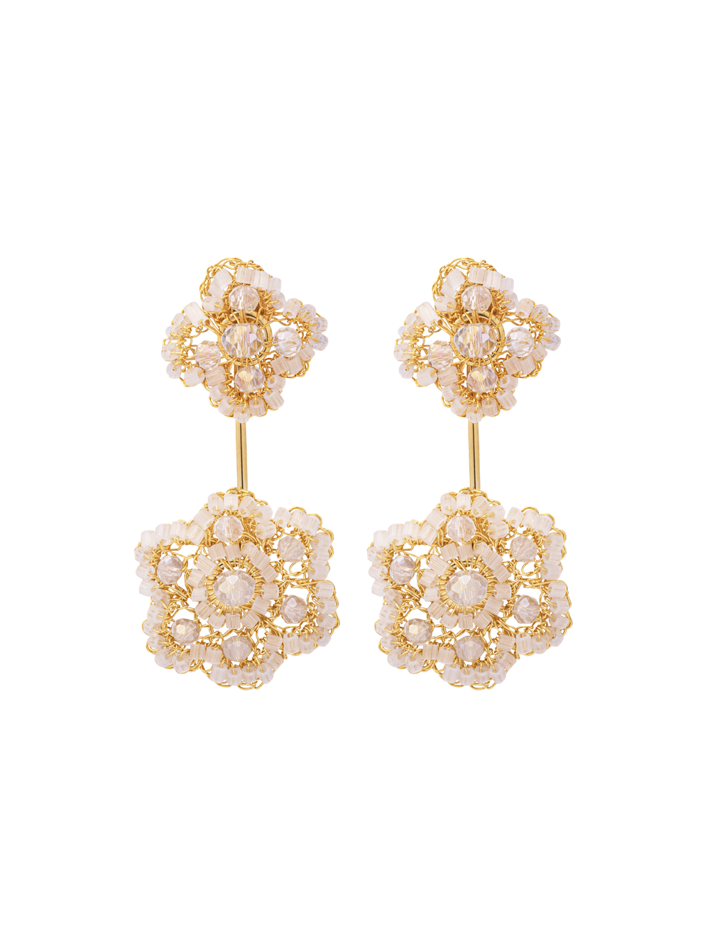 Par Arete Doble Flor Dorada 2 en 1